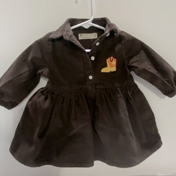 Monica & Andy Baby Girls Dress 6-12M Brown Corduroy Embroidered Cowboy Boot - Picture 1 of 8